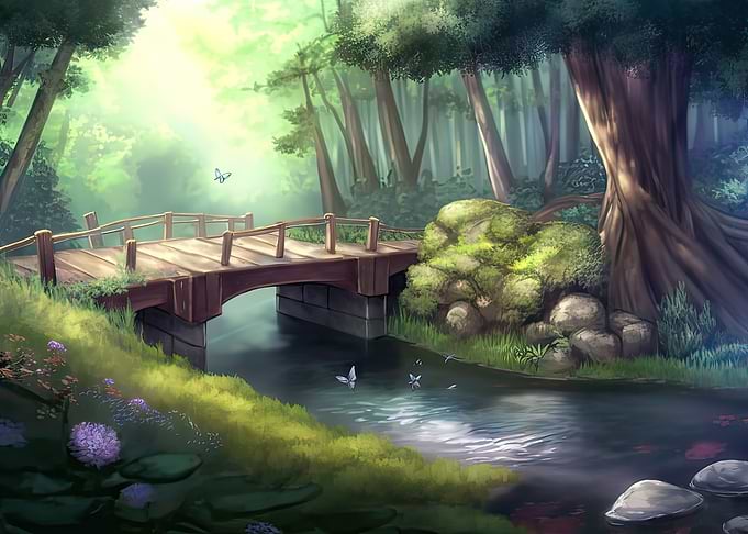 Forest Bridge Over River