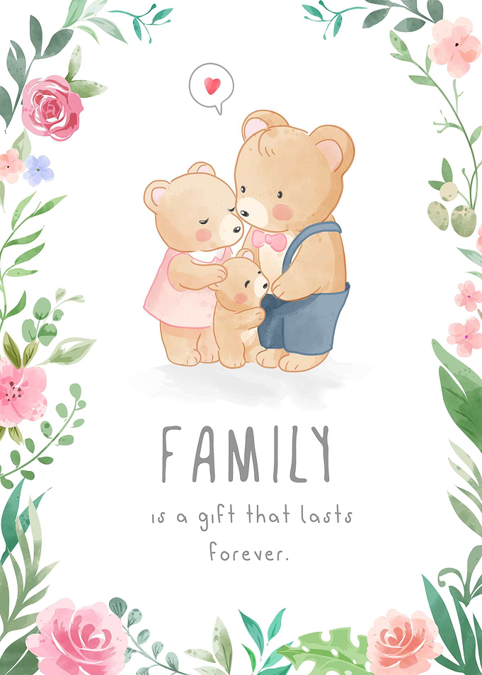 Cute bear lovely family