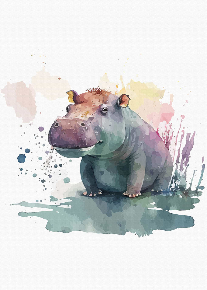 Hippopotamus in watercolor