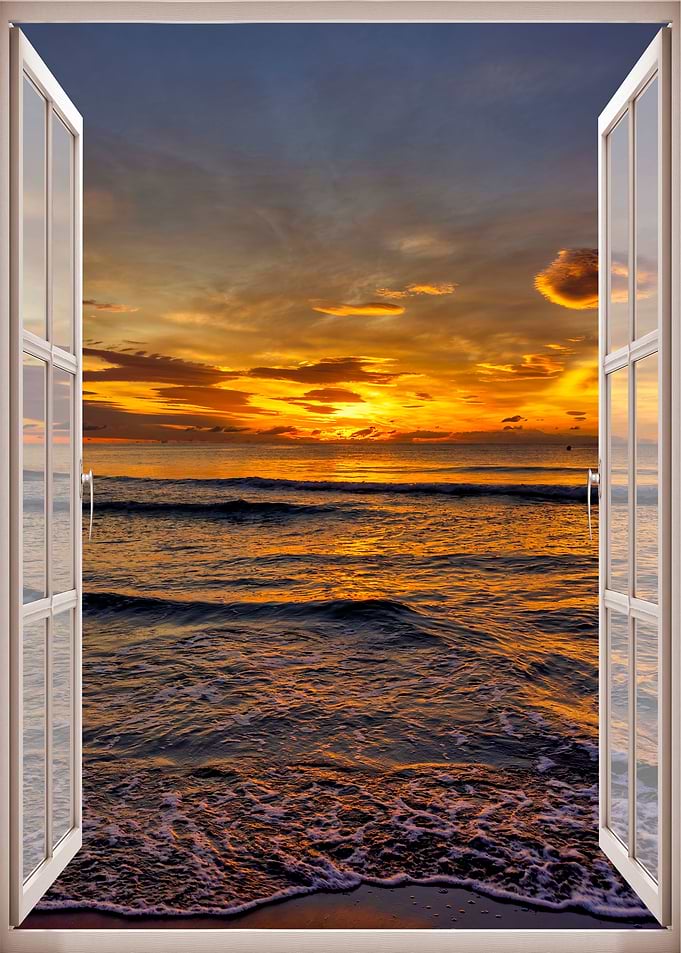 Window view sunset beach