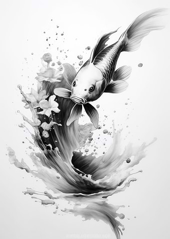 Koi Fish Splash in Ink