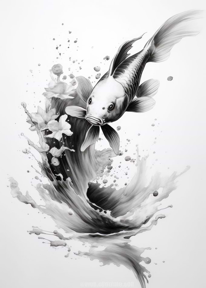 Koi Fish Splash in Ink