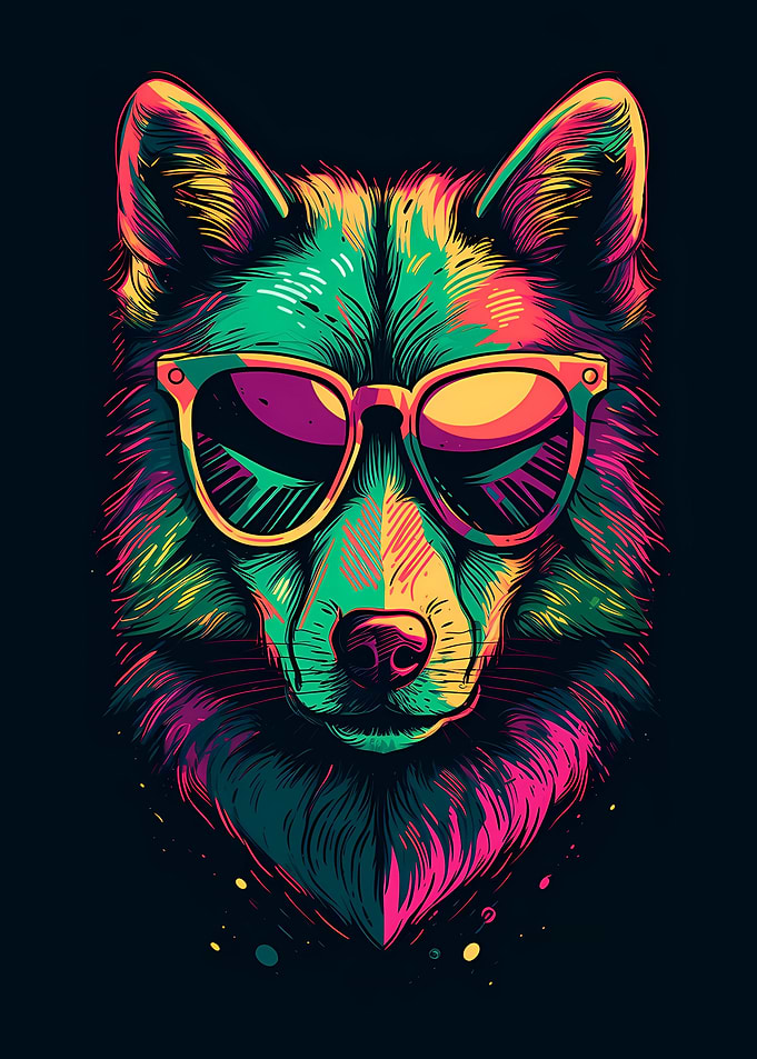 Colorful Wolf With Glasses