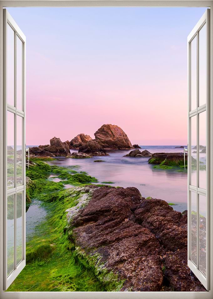 Window view sunset beach