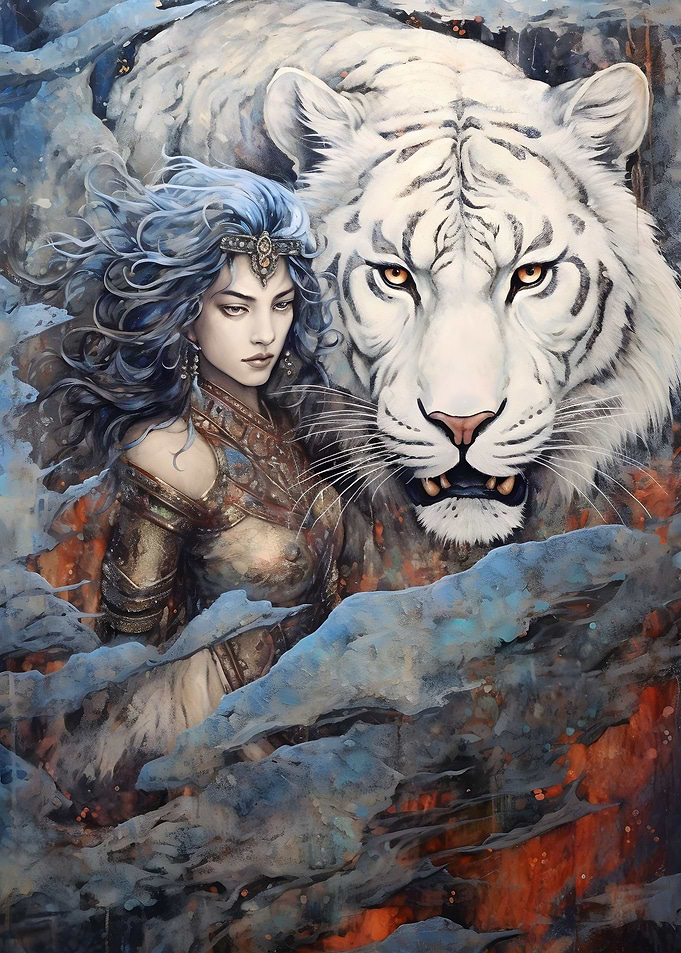 Girl With White Tiger Art