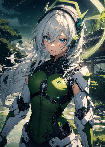 A girl in cybernetic armor