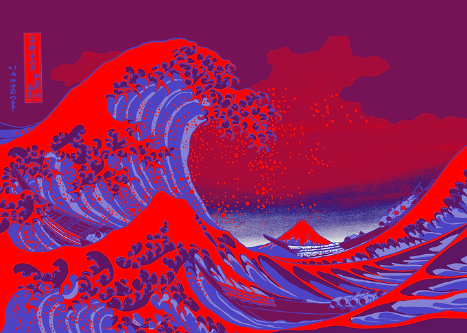 Red and blue Hokusai wave
