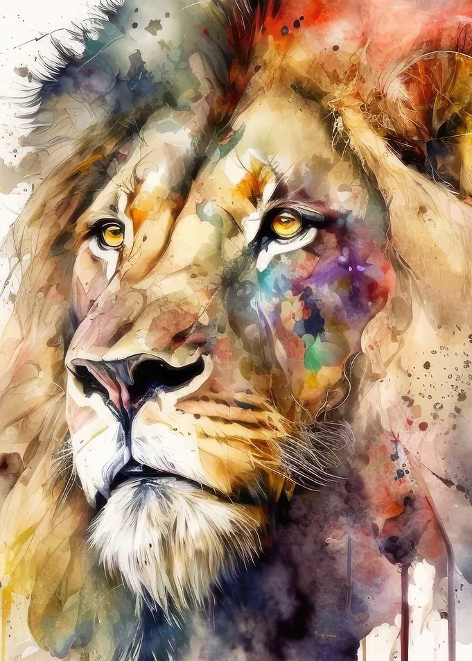 Watercolour Lion Art