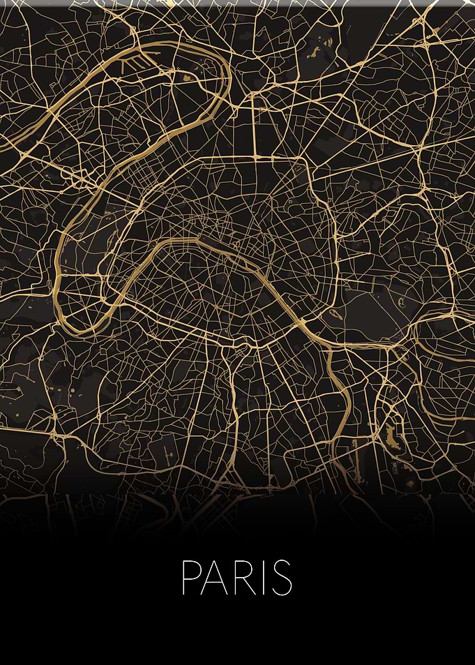Paris black gold city map