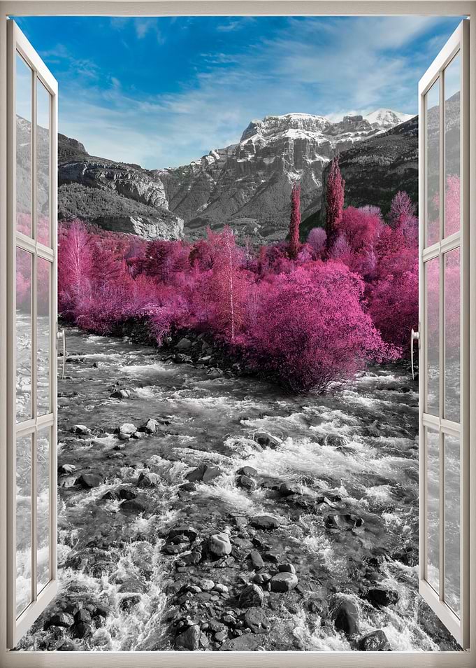 Window view river mountain