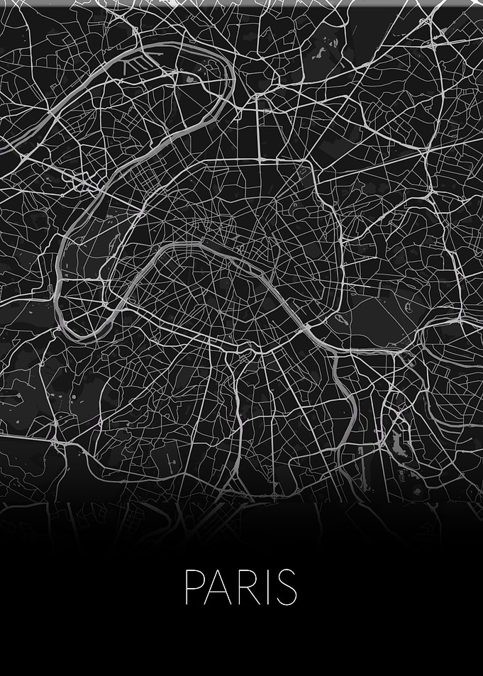Paris black white city map