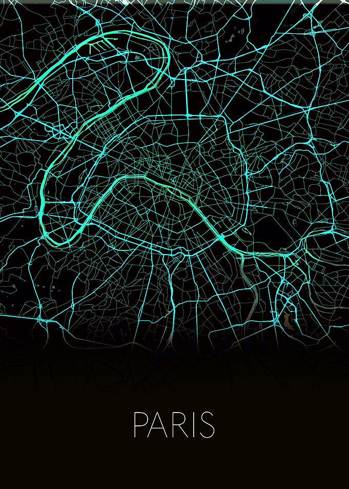 Paris black green city map