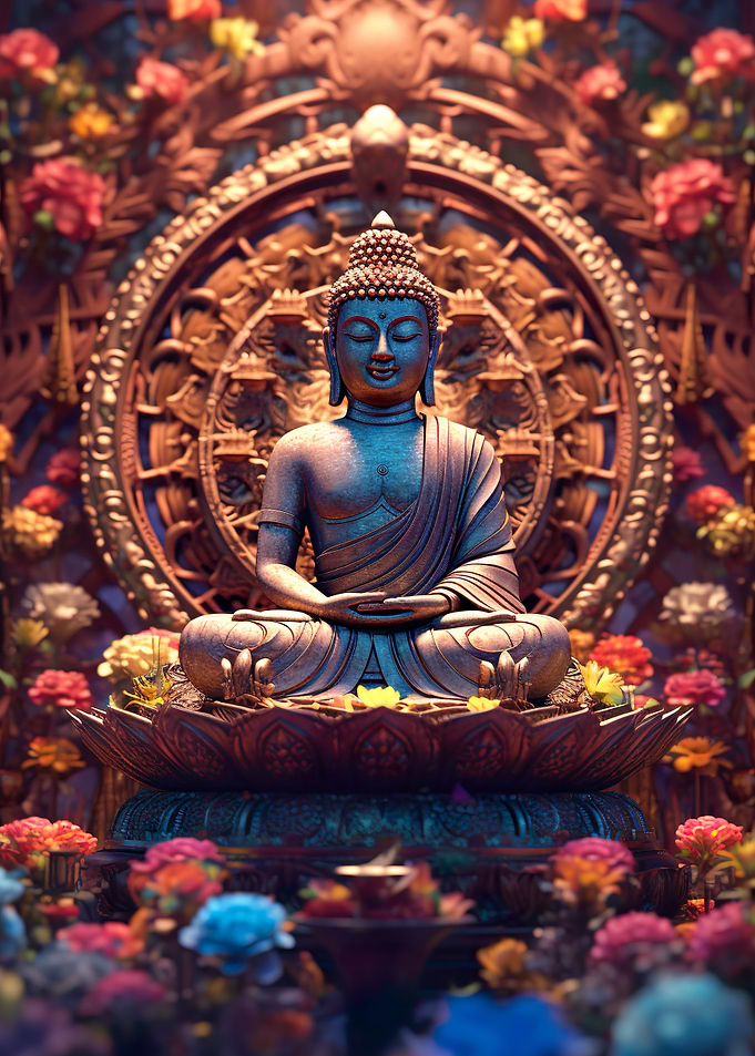 Colorful Flowers Buddha