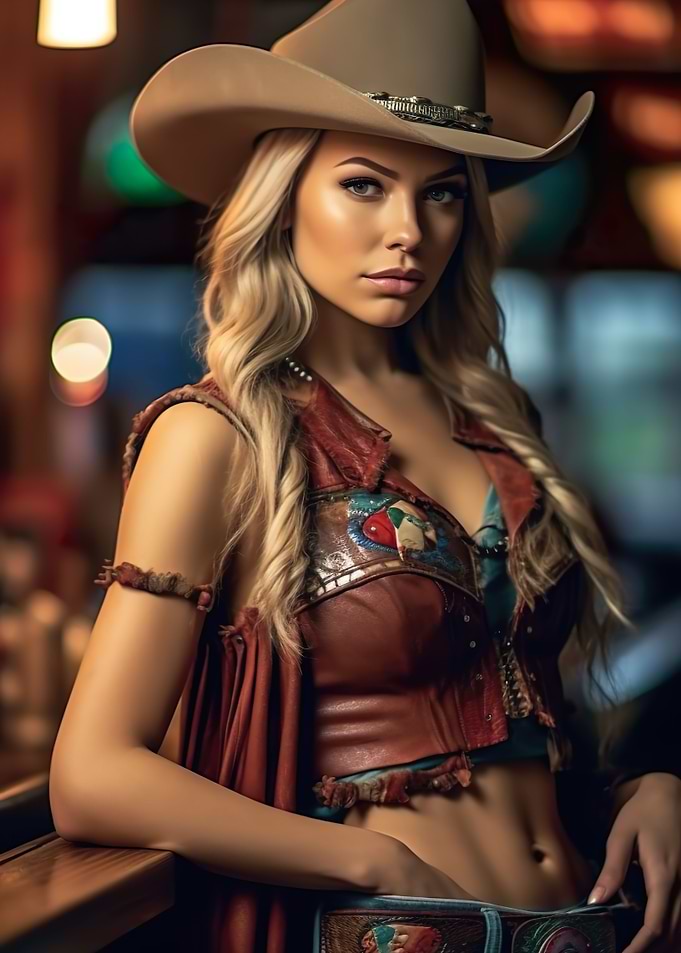 Cowboy girl in a bar