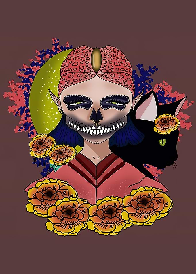 calavera catrina black cat