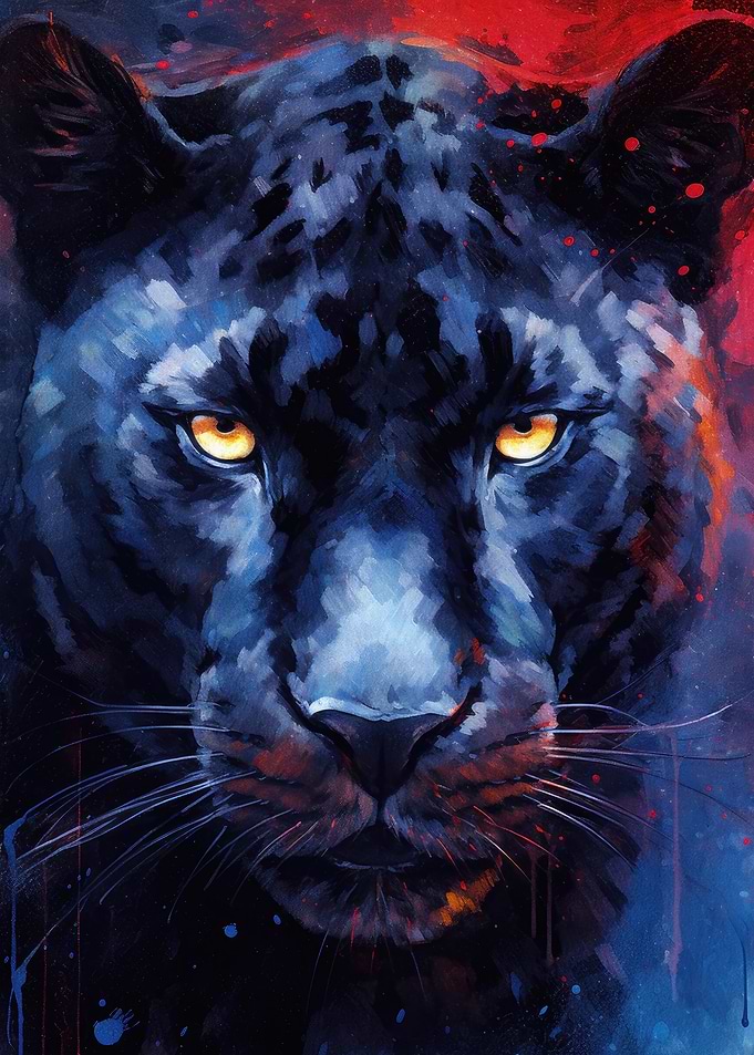 Blue and Red Panther Art