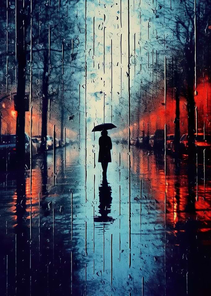 Lonely person in rain