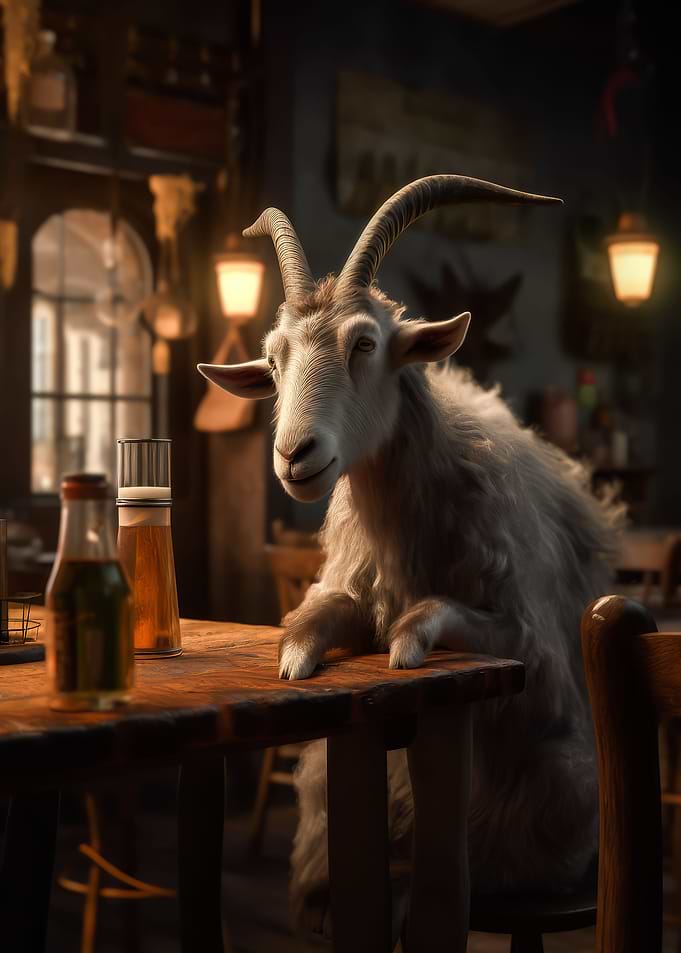 Goat Drinking Beer Bar