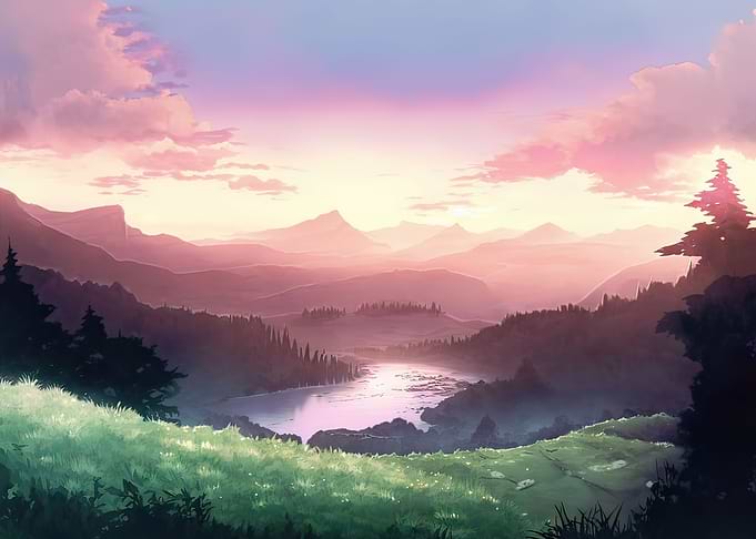 Lake in Mountains Sunset