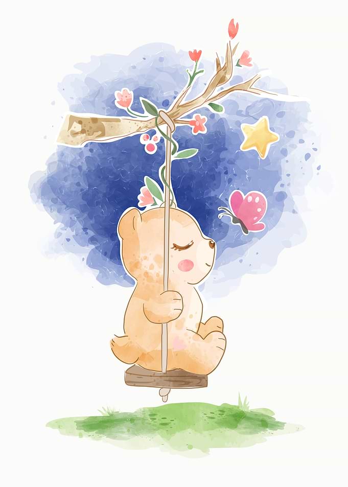 Cute bear on swing