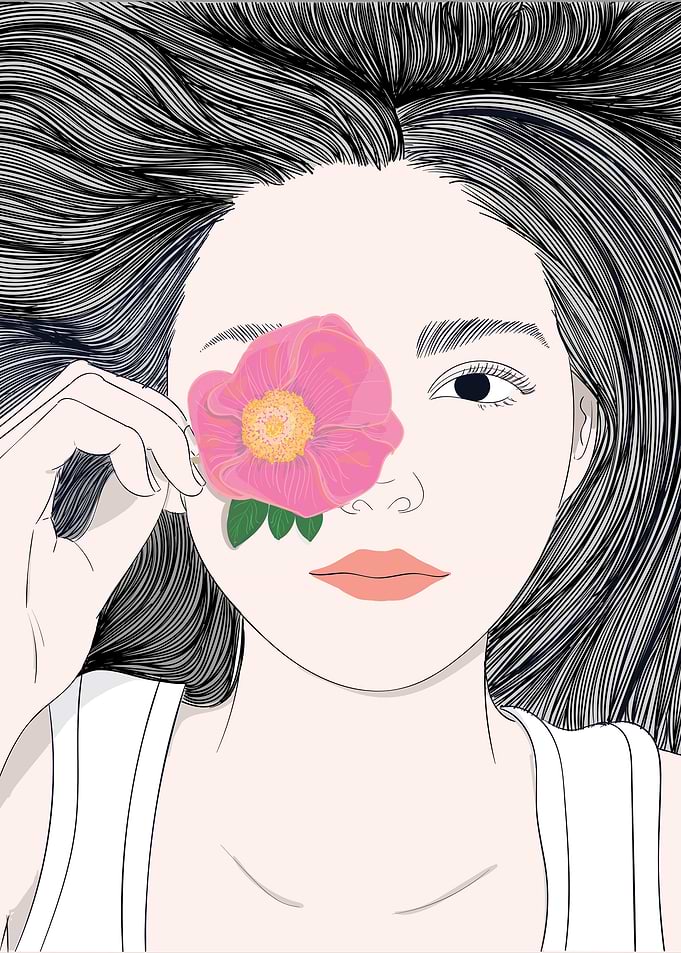 Long Hair Girl and Flower