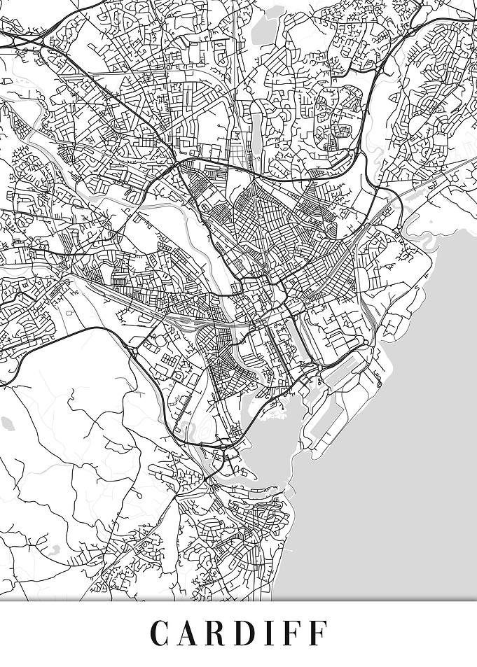 Cardiff White Map
