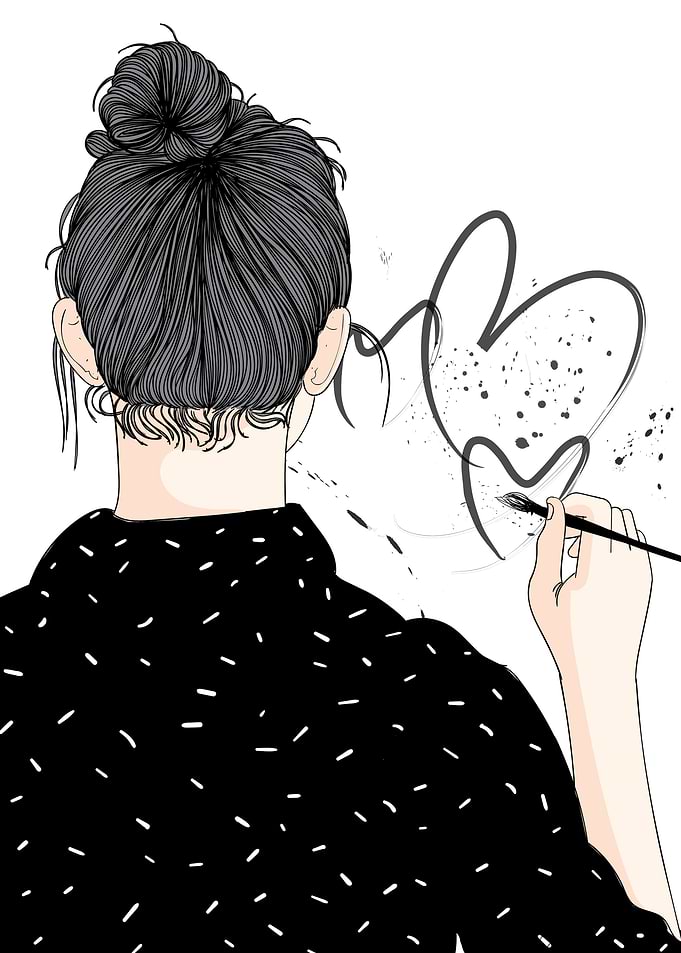 Girl Writing a Heart Shape