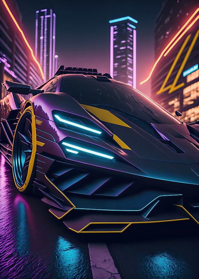 Dark Neon City Sports Car