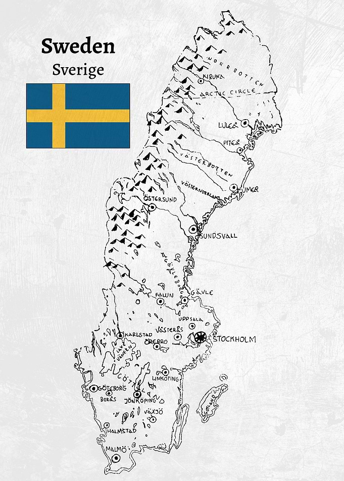 Handdrawn Sweden Map