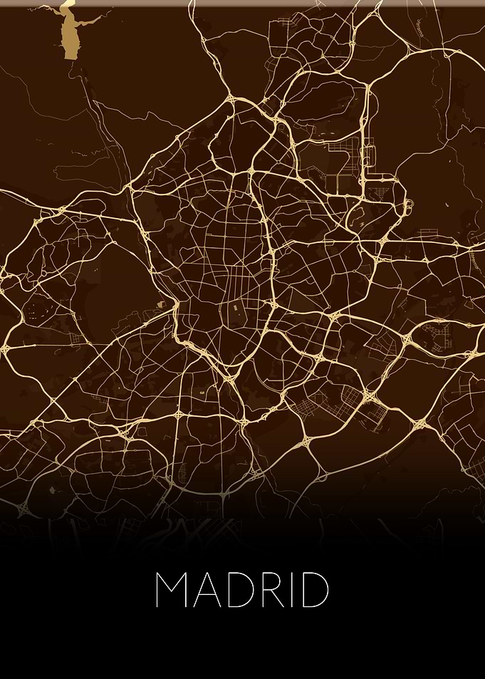 Madrid black gold city map