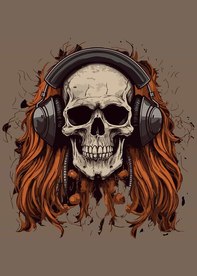 Retro Rock and Roll Skull