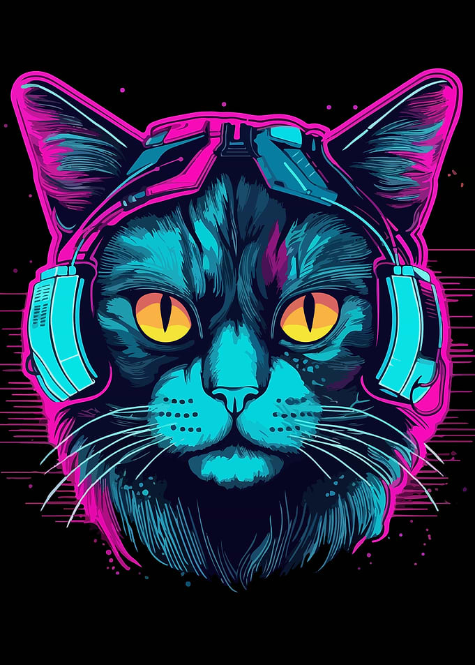 Violet Neon Cat Poster