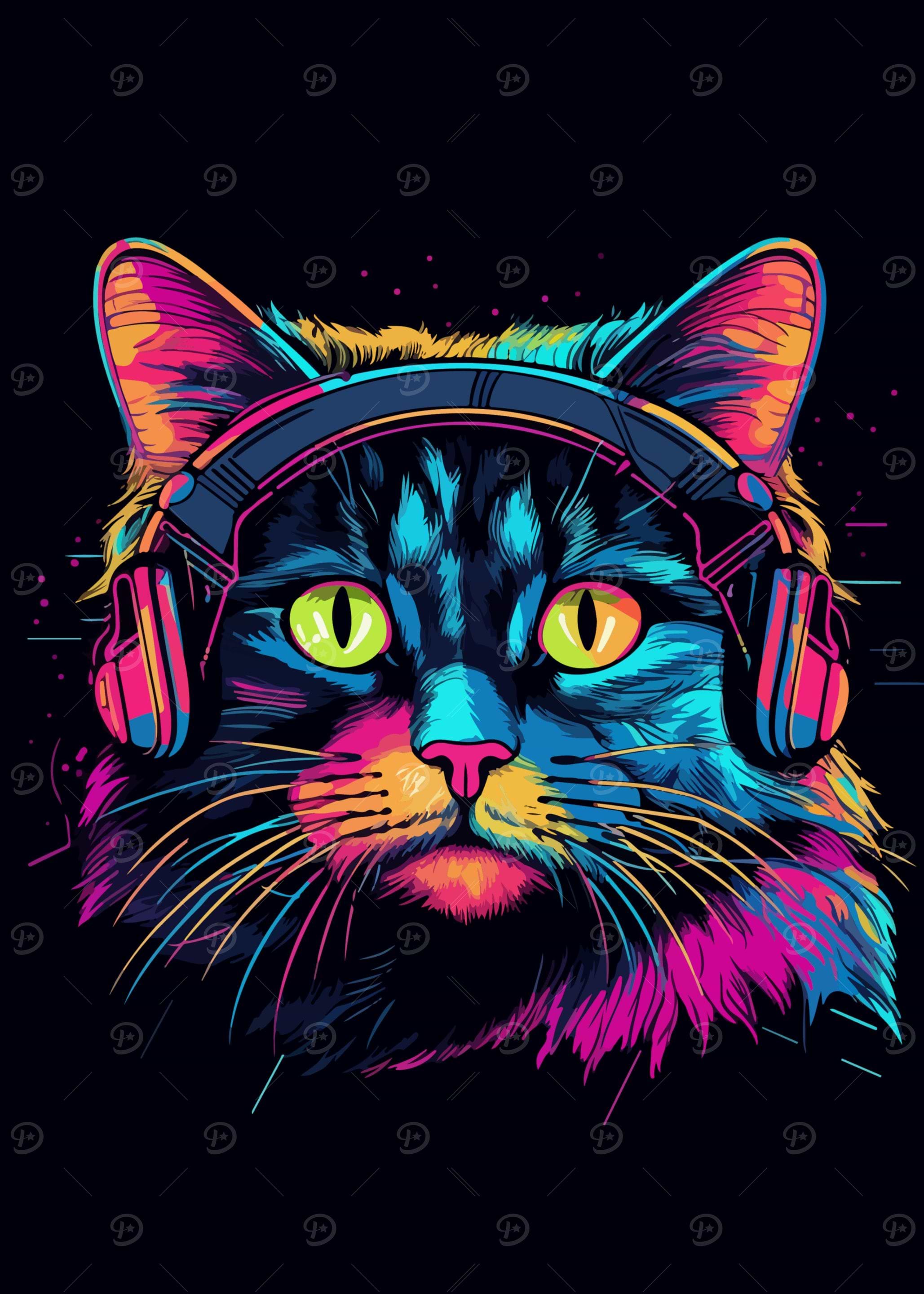 Neon Cat Hearing Music