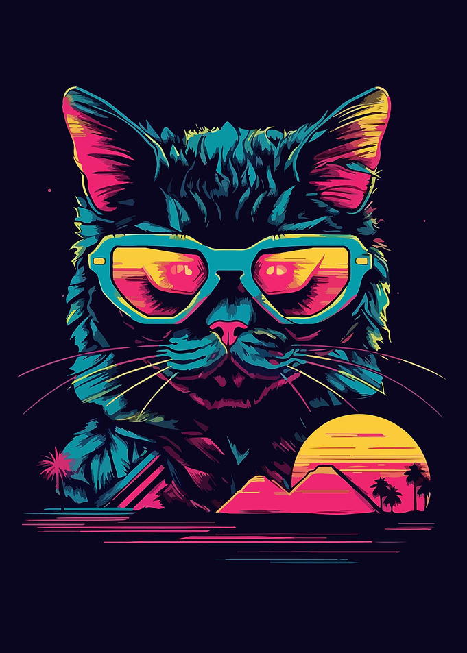 Beach Neon Cat at Sunset