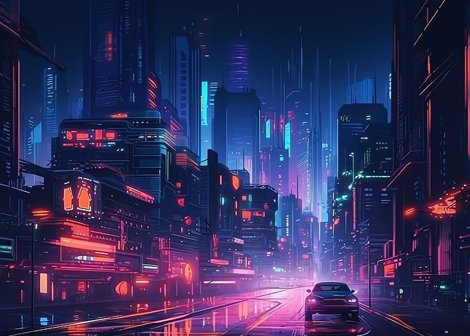 Neon cyberpunk buildings