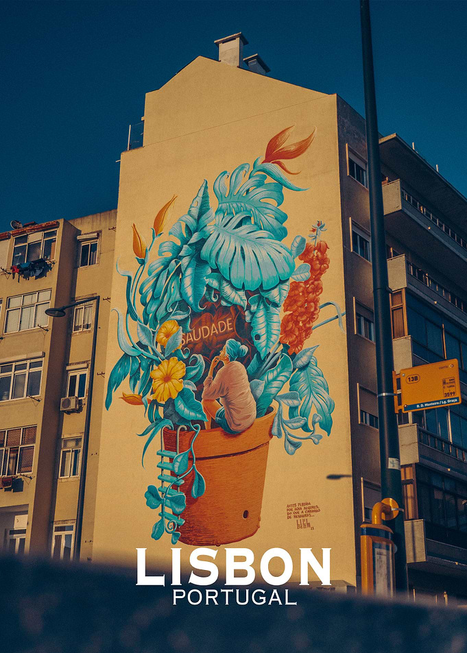 Lisbon street art sunset