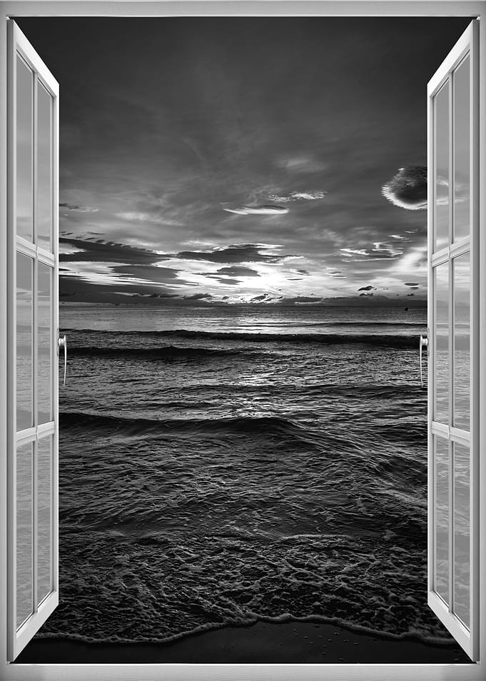 Window view beach sunset
