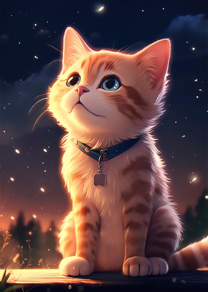 Cat Night Sky Stars