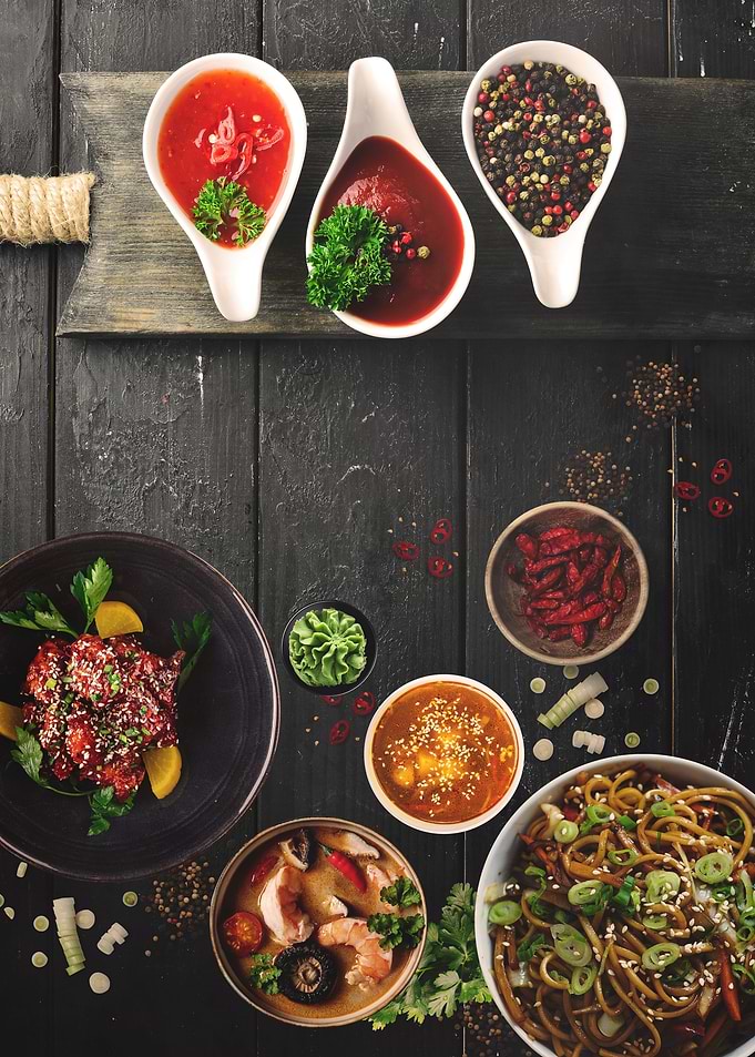 Selection asian dishes