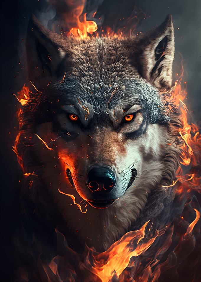 wolf on fire artwork