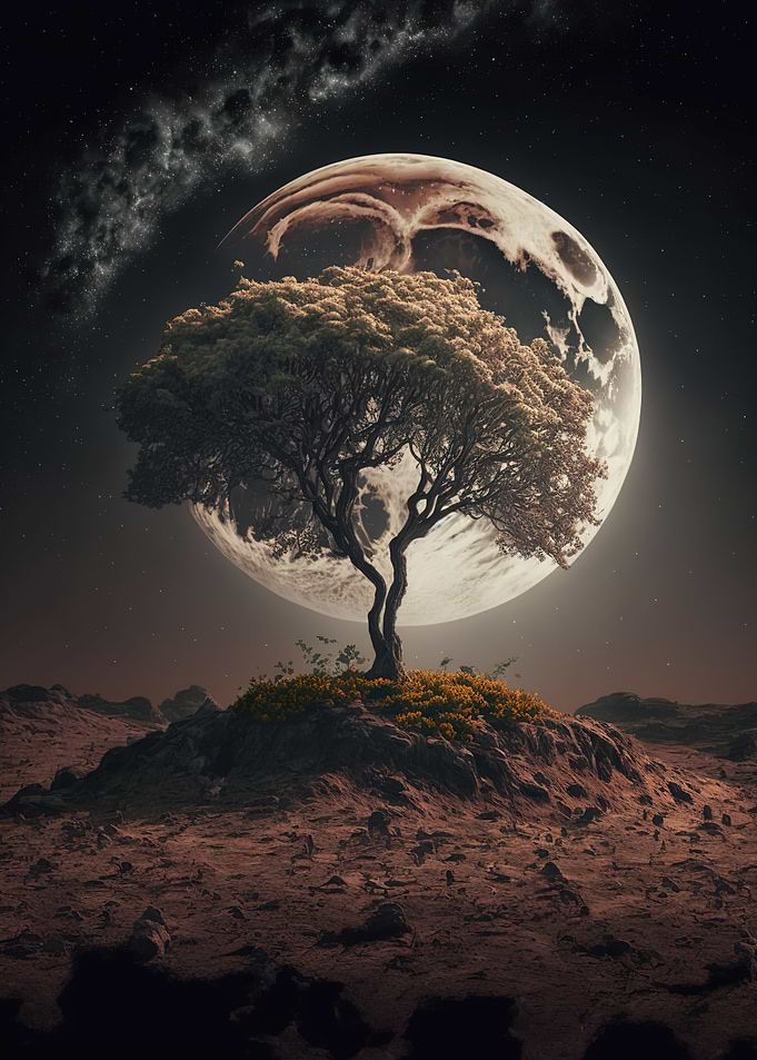 Silhouette Tree and Moon