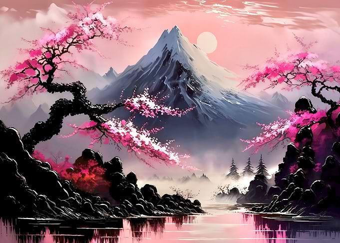 Tranquil fuji Mount Sunset