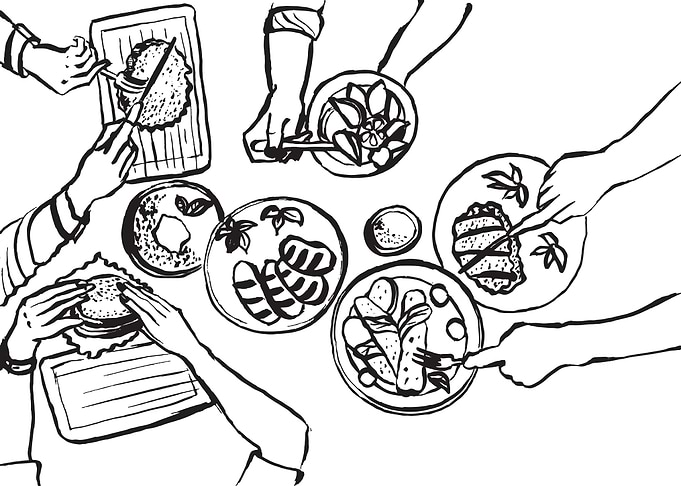 Hands with cutlery
