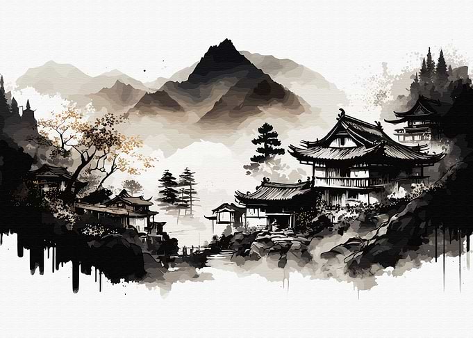 Misty forest mountains