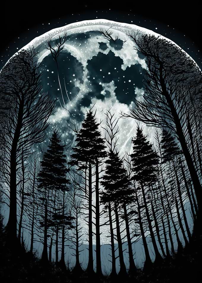 Silhouette Tree and Moon