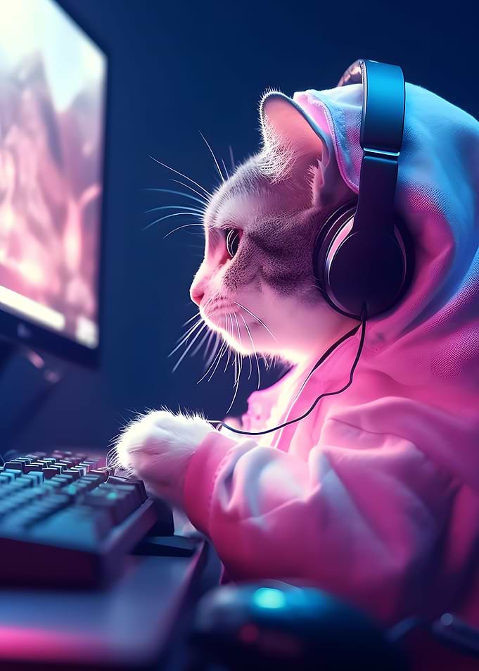 Neon Gamer Cat