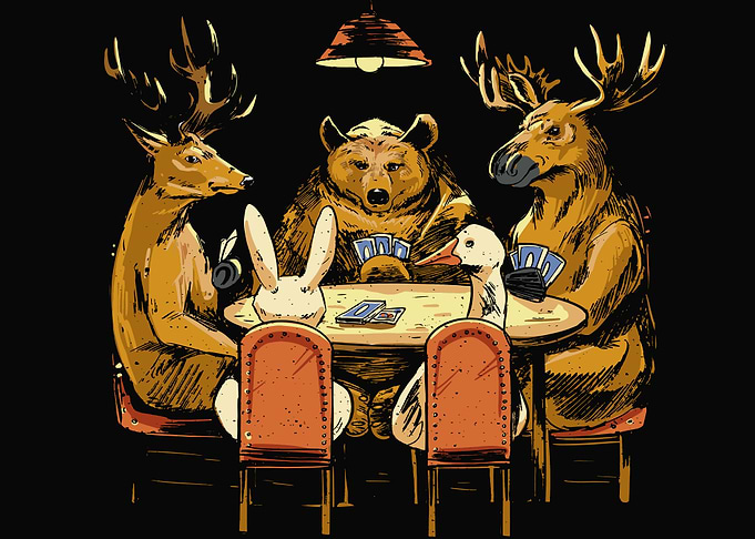 Wild animals playing cards