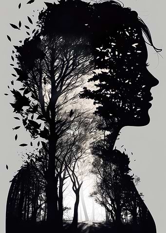 Human forest silhouette