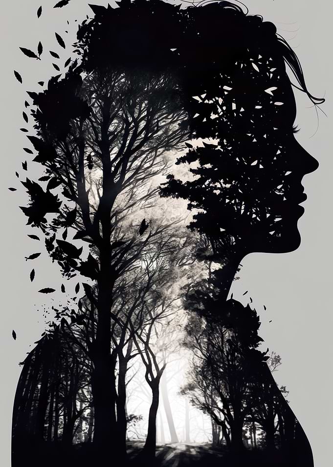 Human forest silhouette