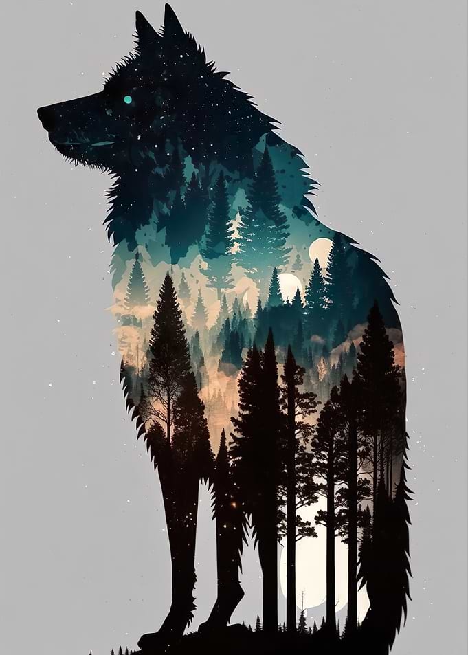 Forest wolf silhouette